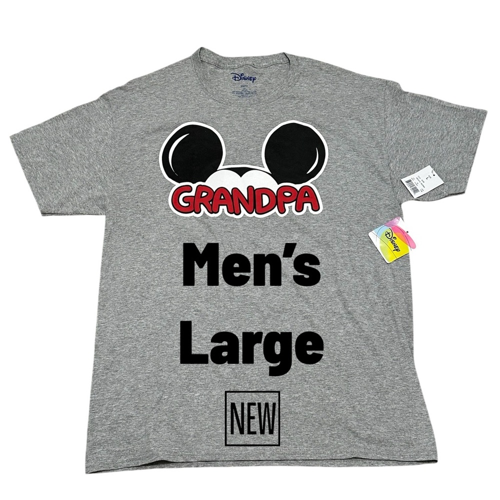 Men’s Grandpa Disney Mickey Mouse Large Gray T-Shirt Tee Top Crew Short Sleeve - Picture 2 of 7
